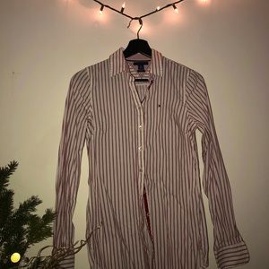 Tommy Hilfiger red and white stripped button down